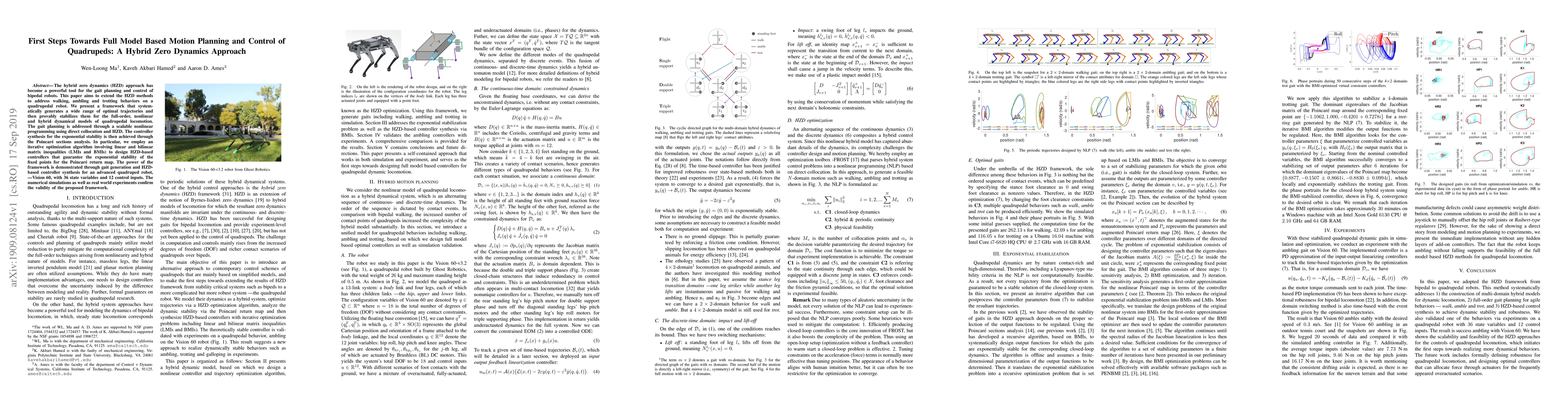 Thumbnail for First Steps Towards Full Model Based Motion Planning and Control of
  Quadrupeds: A Hybrid Zero Dynamics Approach