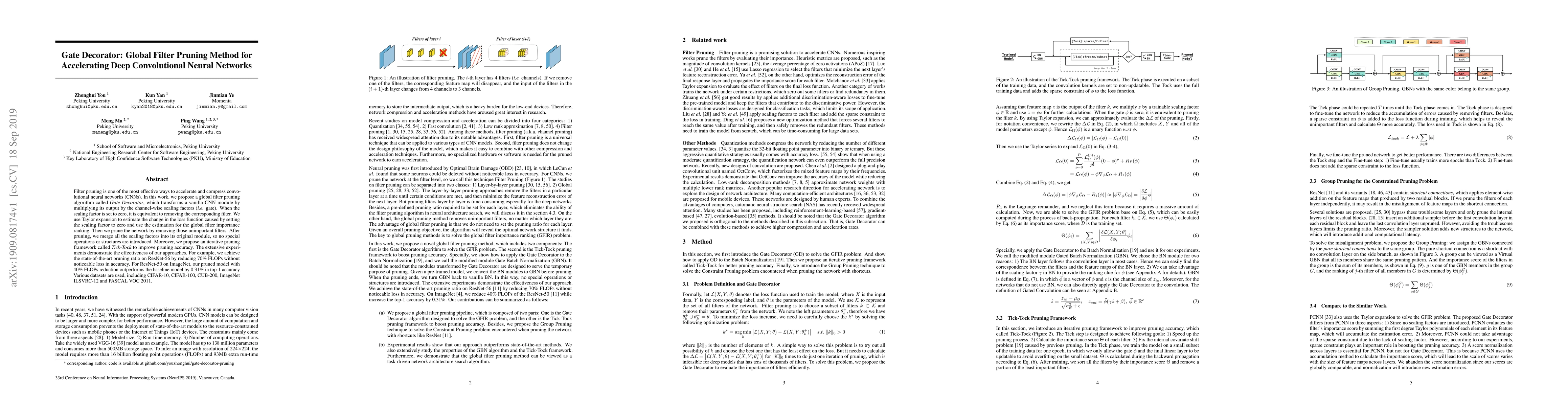 Thumbnail for Gate Decorator: Global Filter Pruning Method for Accelerating Deep
  Convolutional Neural Networks