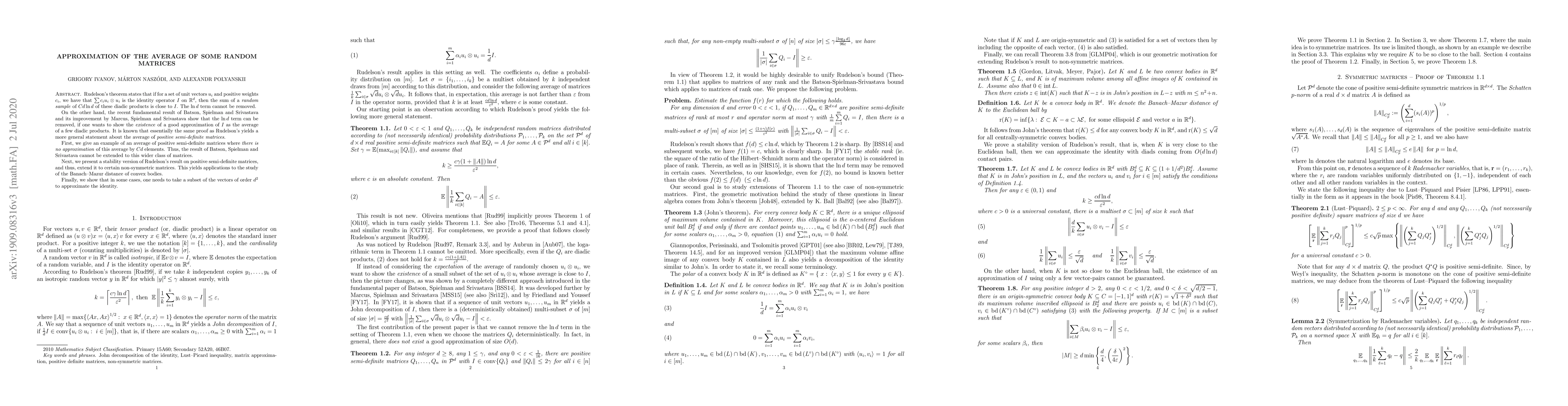 Thumbnail for Approximation of the average of some random matrices