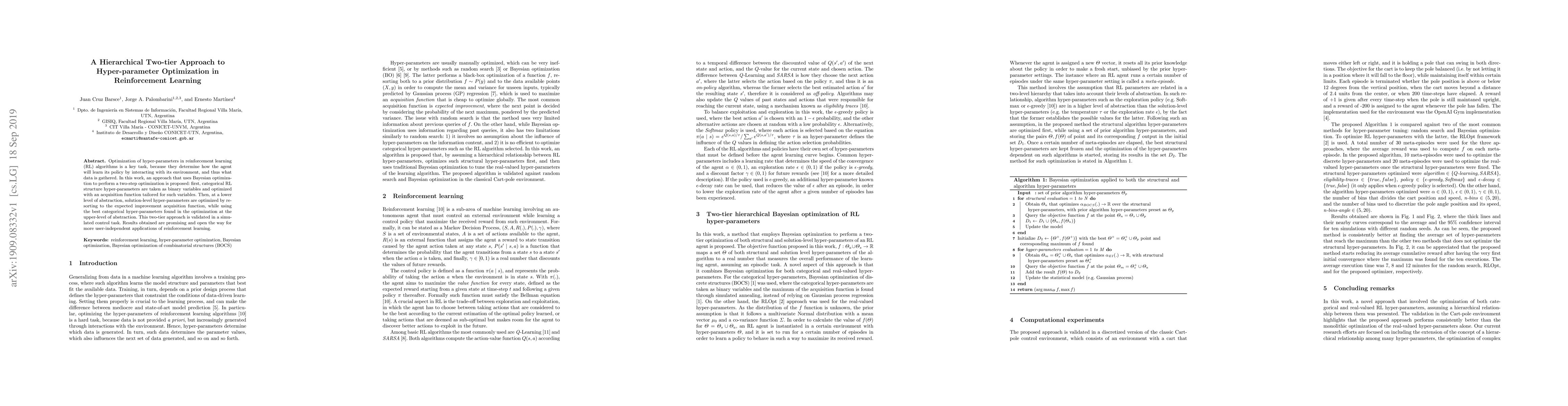 Thumbnail for A Hierarchical Two-tier Approach to Hyper-parameter Optimization in
  Reinforcement Learning
