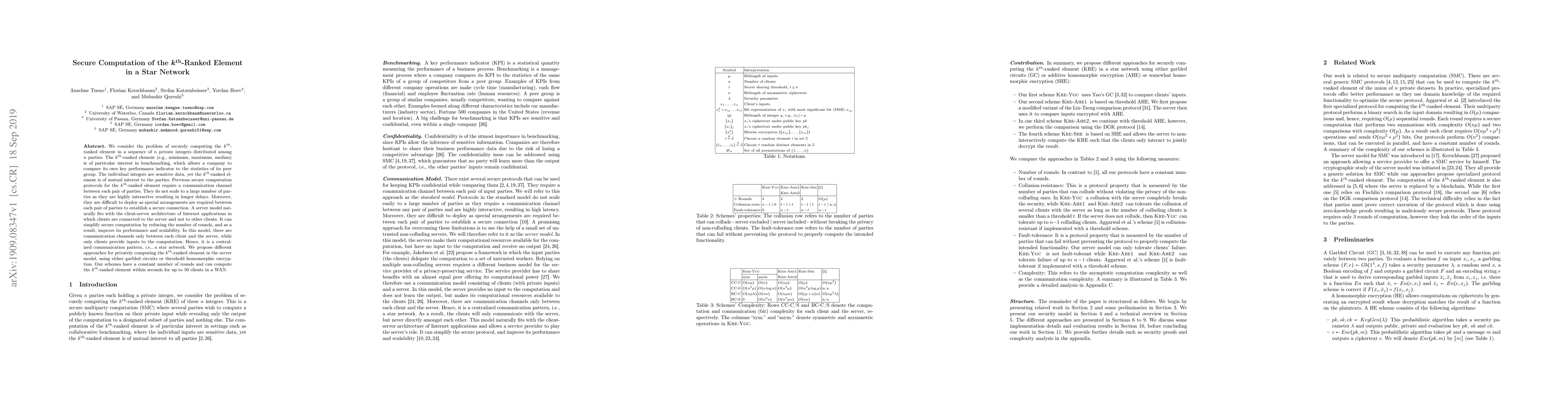 Thumbnail for Secure Computation of the kth-Ranked Element in a Star Network