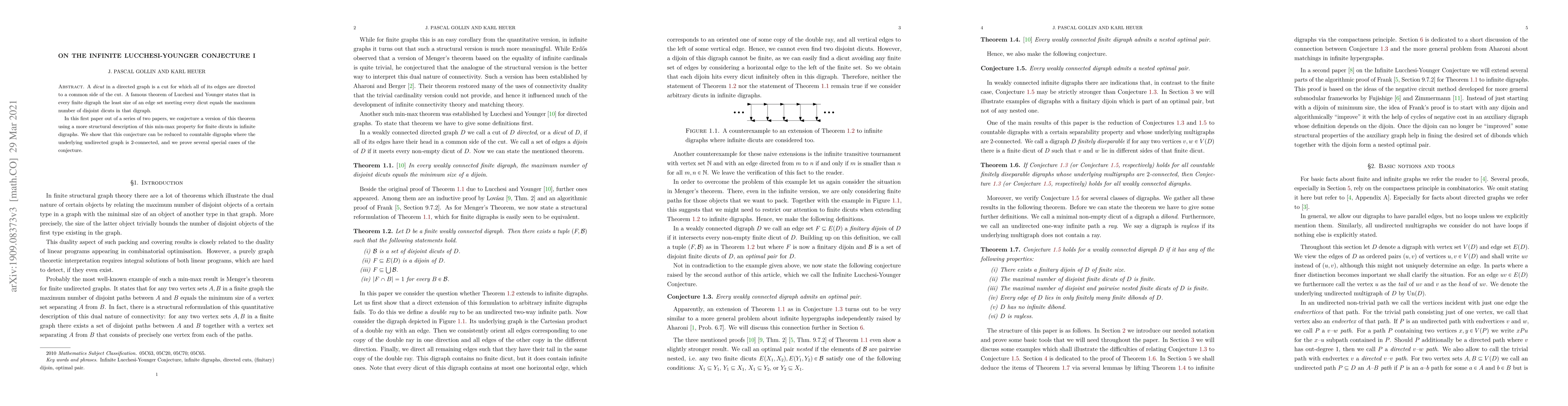 Thumbnail for On the Infinite Lucchesi-Younger Conjecture I