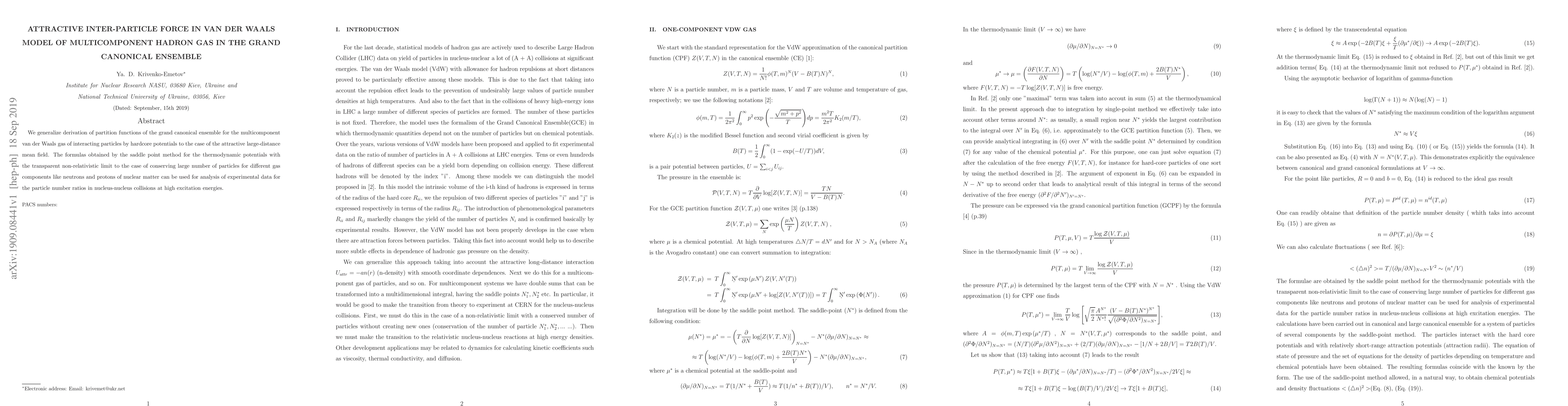 Thumbnail for Attractive inter-particle force in Van der Waals model of hadron gas in
  the grand canonical ensemble