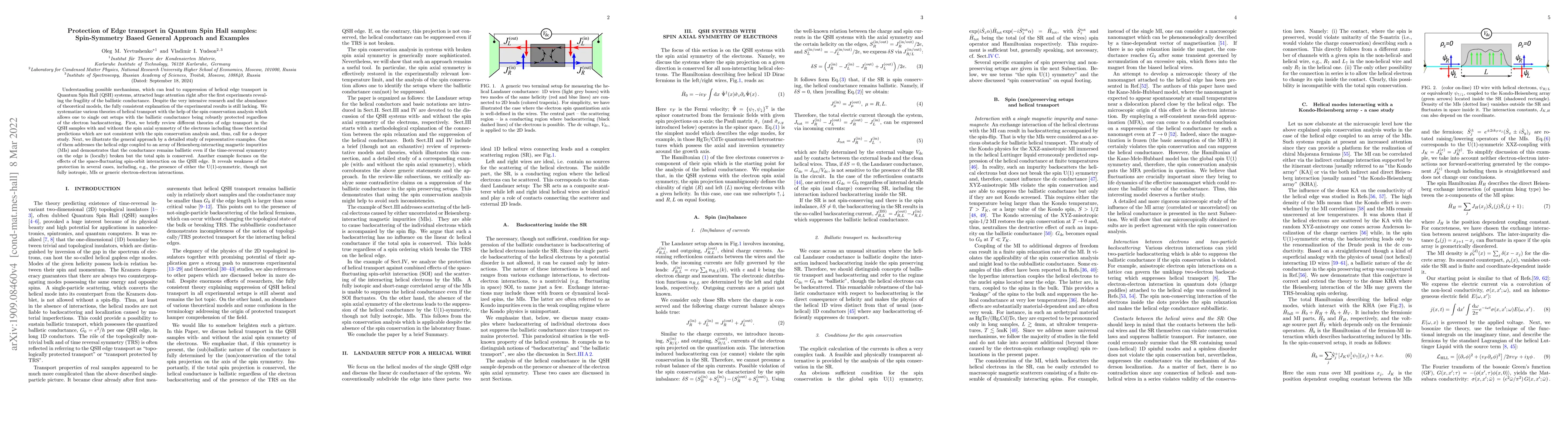 Thumbnail for Protection of Edge transport in Quantum Spin Hall samples: Spin-Symmetry
  Based General Approach and Examples