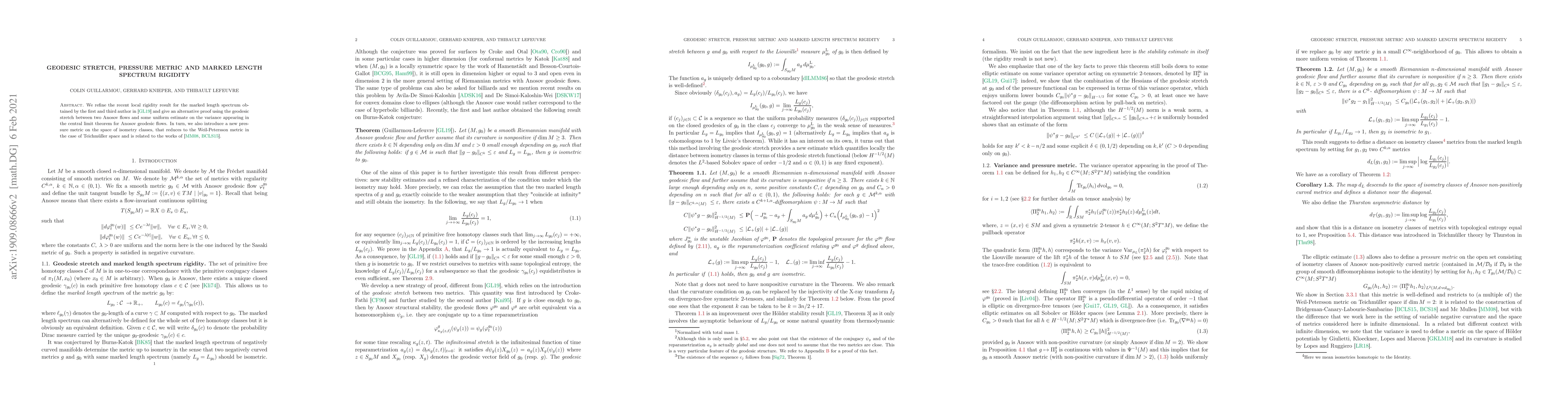 Thumbnail for Geodesic stretch, pressure metric and marked length spectrum rigidity