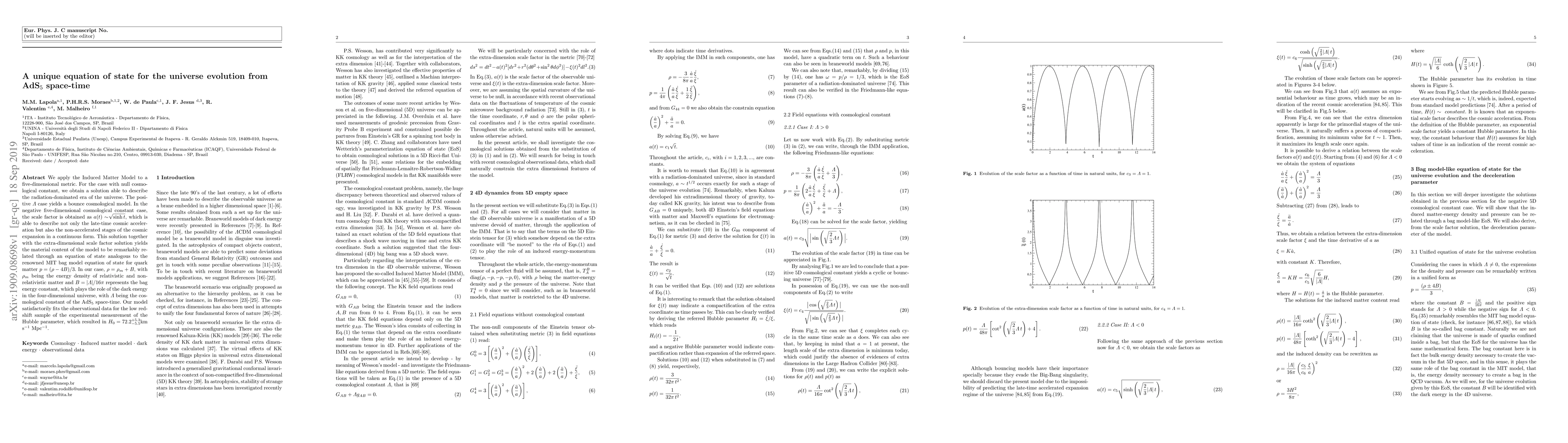 Thumbnail for A unique equation of state for the universe evolution from AdS$_5$
  space-time