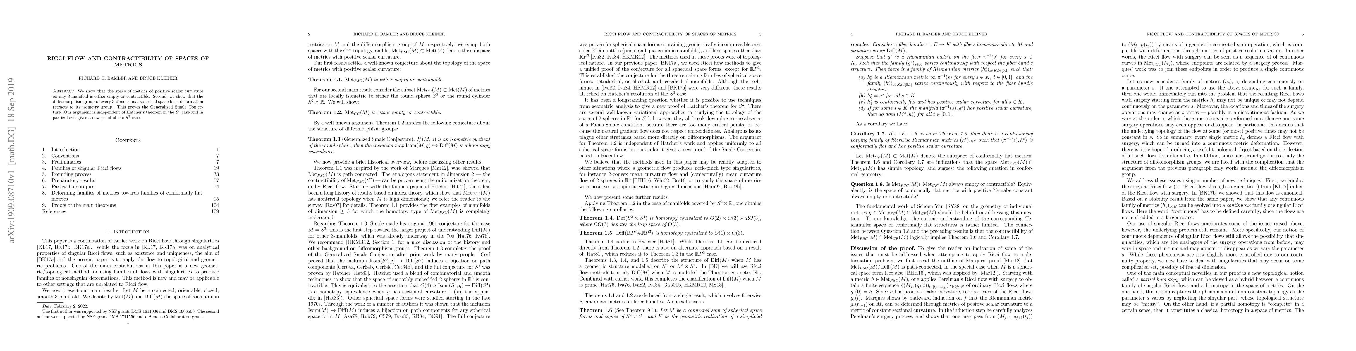 Thumbnail for Ricci flow and contractibility of spaces of metrics