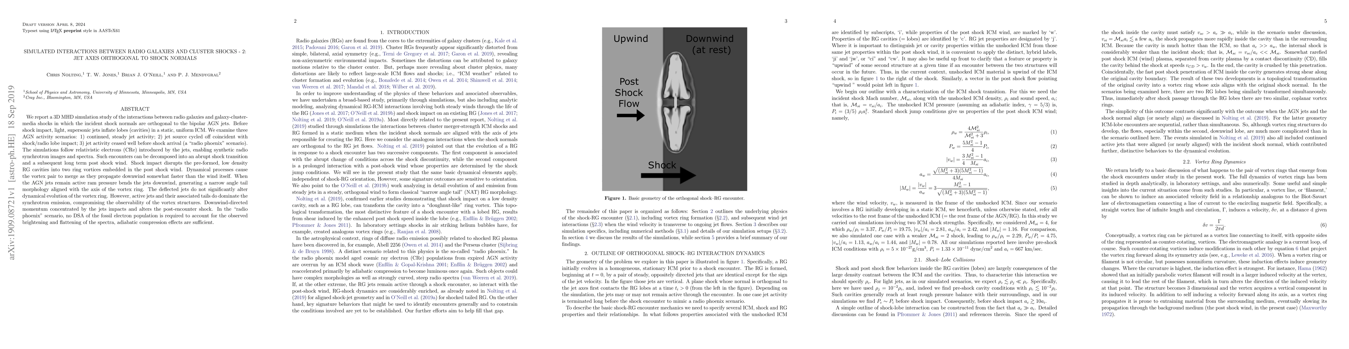 Thumbnail for Simulated Interactions Between Radio Galaxies and Cluster Shocks -- 2:
  Jet Axes Orthogonal to Shock Normals