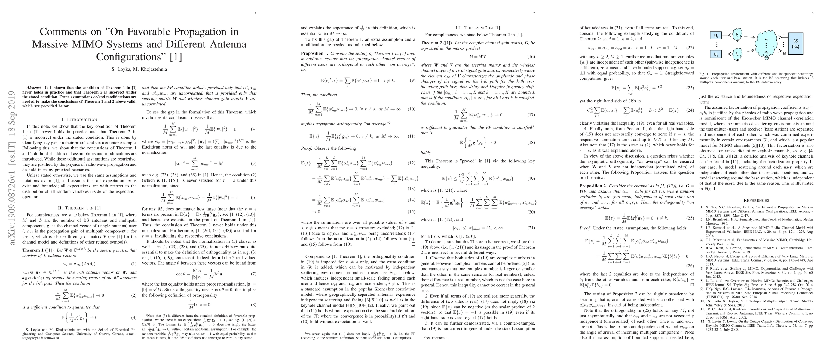 Thumbnail for Comments on "On Favorable Propagation in Massive MIMO Systems and
  Different Antenna Configurations" [1]