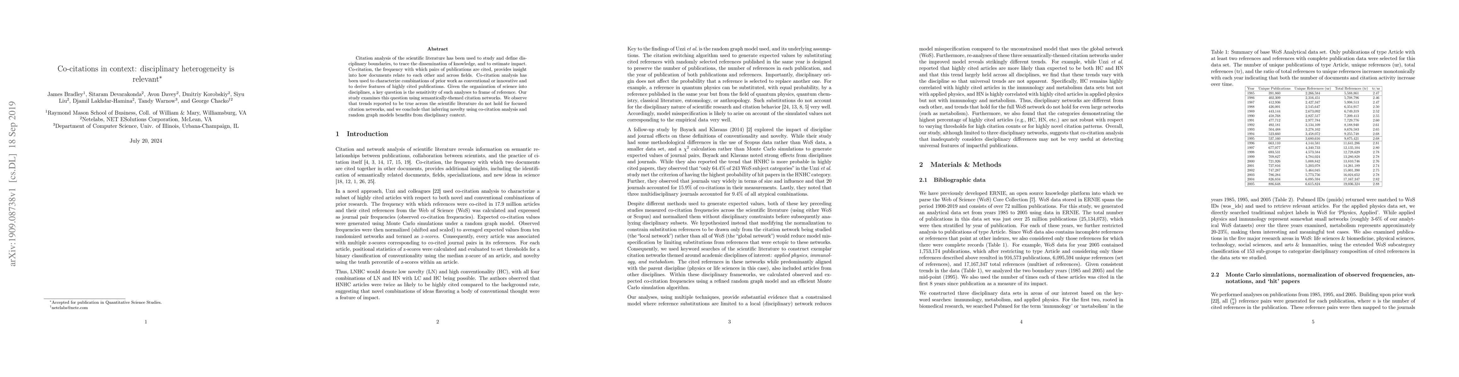 Thumbnail for Co-citations in context: disciplinary heterogeneity is relevant