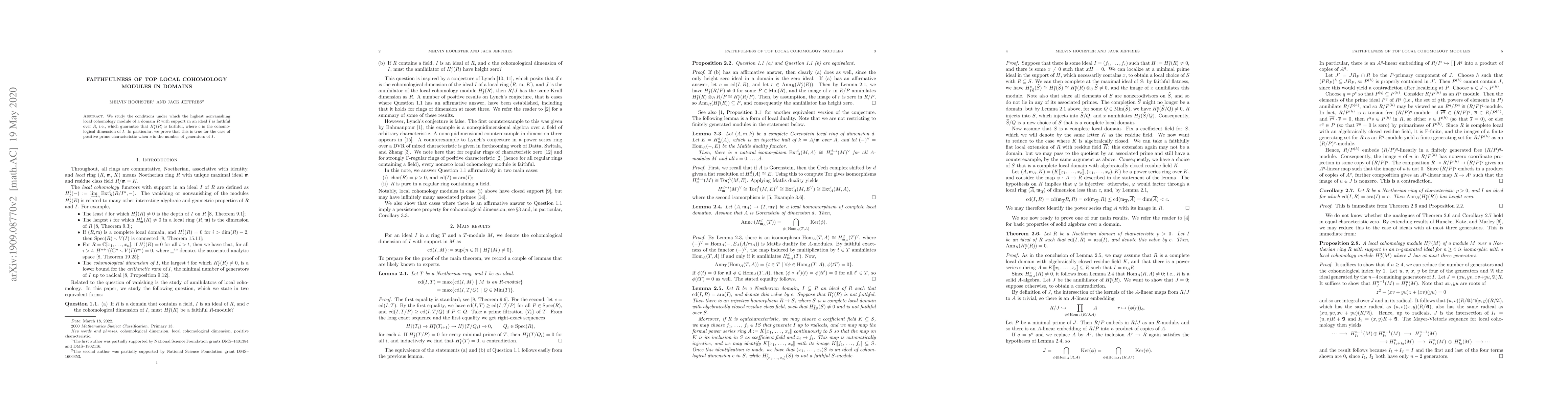 Thumbnail for Faithfulness of Top Local Cohomology Modules in Domains