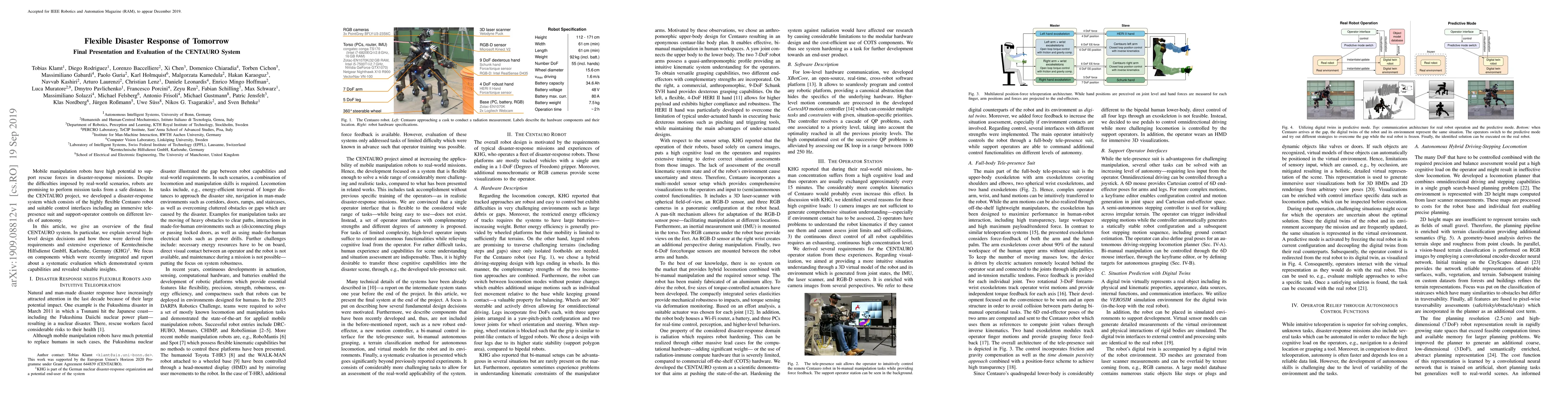 Thumbnail for Flexible Disaster Response of Tomorrow -- Final Presentation and
  Evaluation of the CENTAURO System