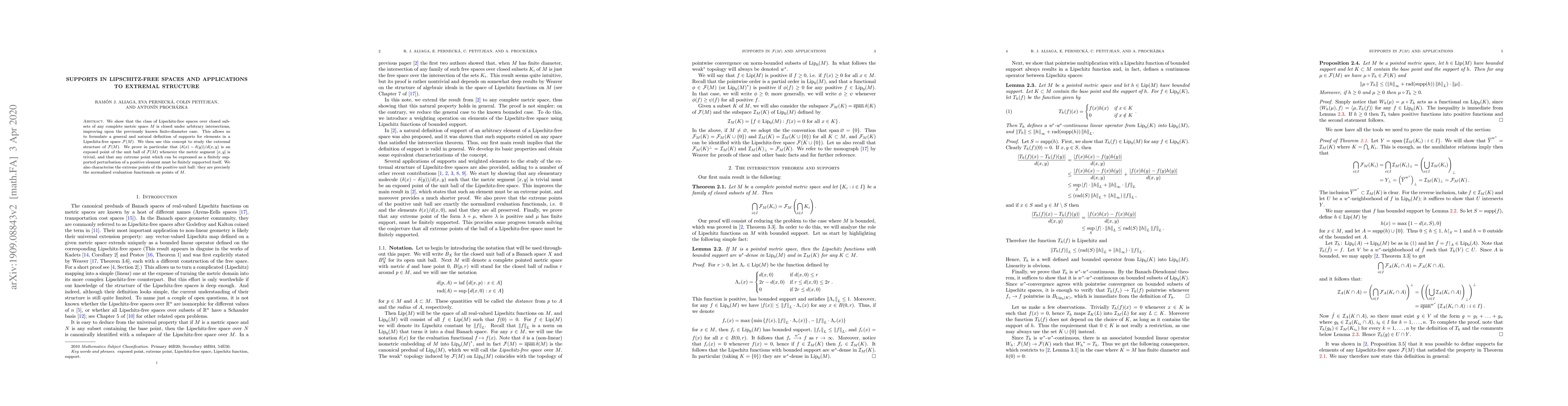 Thumbnail for Supports in Lipschitz-free spaces and applications to extremal structure