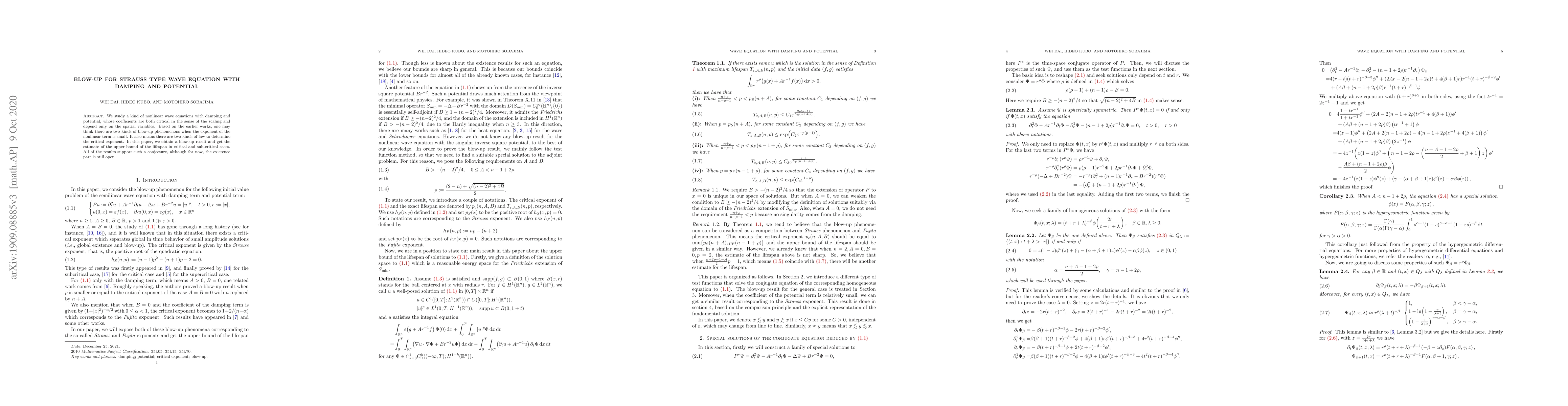 Thumbnail for Blow-up for Strauss type wave equation with damping and potential
