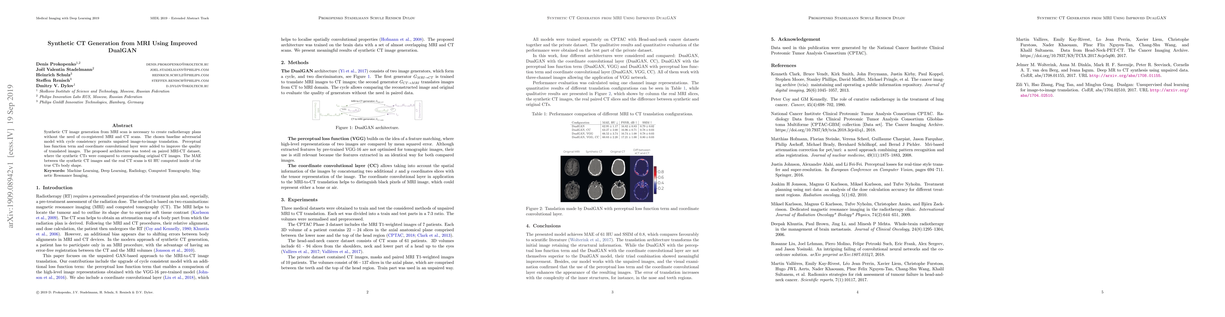 Thumbnail for Synthetic CT Generation from MRI Using Improved DualGAN
