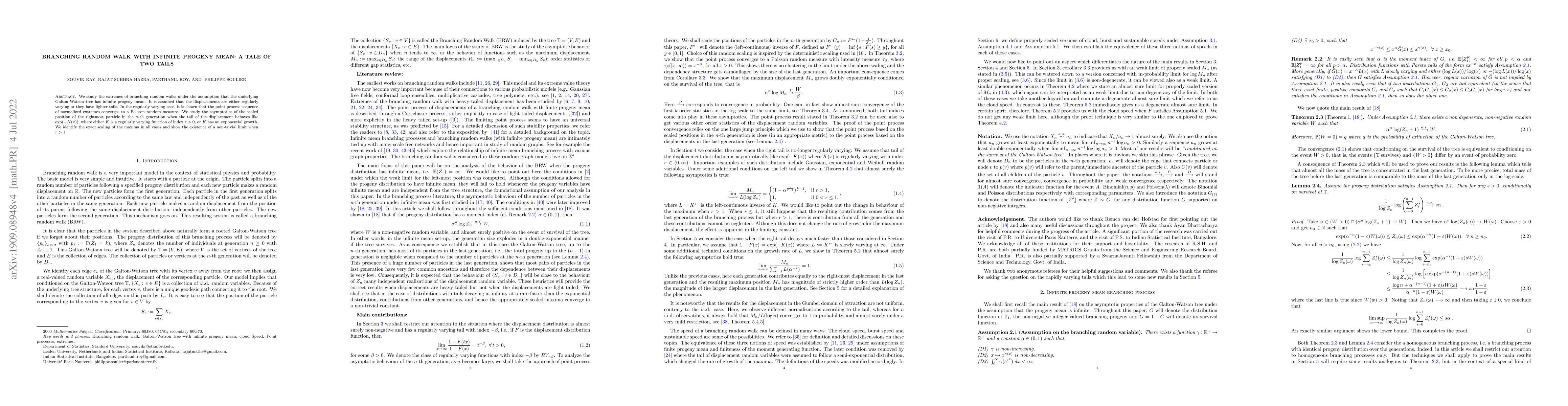 Thumbnail for Branching random walk with infinite progeny mean: a tale of two tails