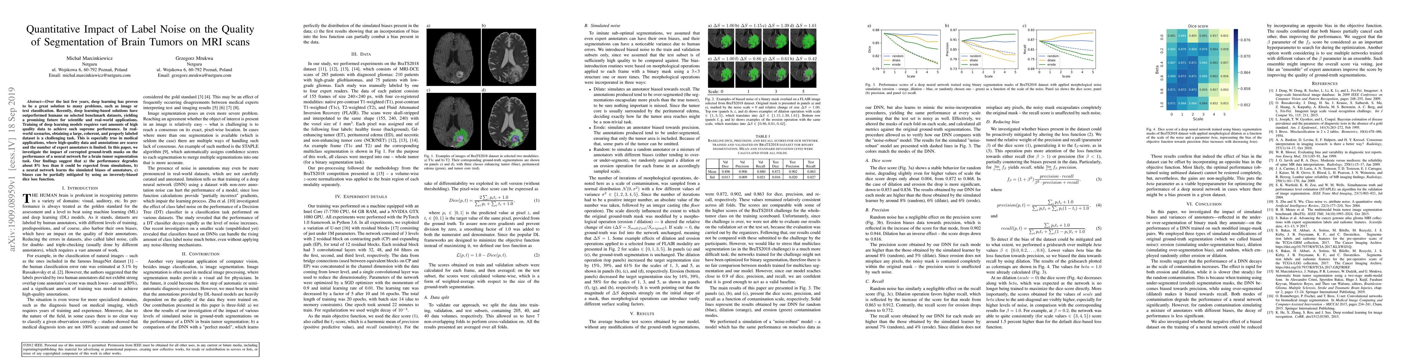 Thumbnail for Quantitative Impact of Label Noise on the Quality of Segmentation of
  Brain Tumors on MRI scans