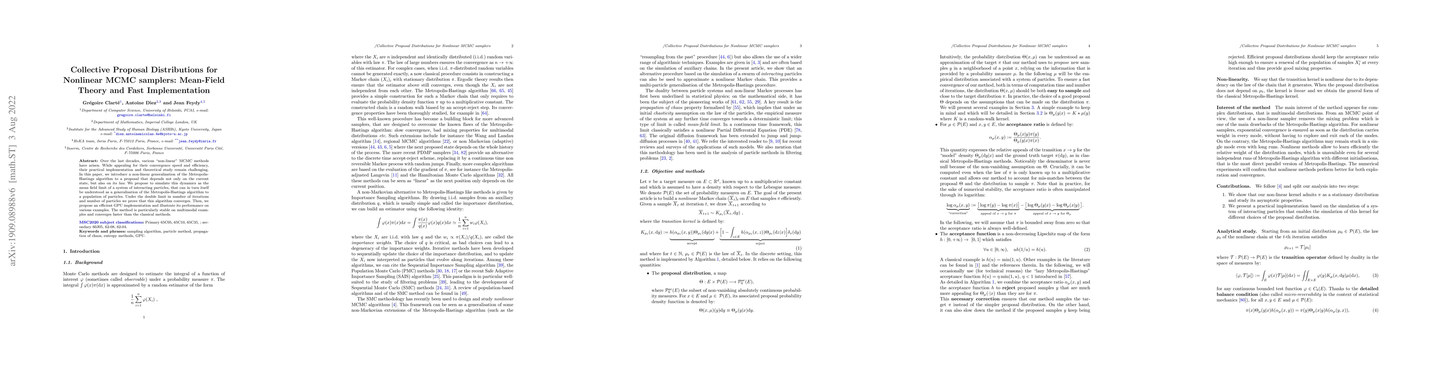 Thumbnail for Collective Proposal Distributions for Nonlinear MCMC samplers:
  Mean-Field Theory and Fast Implementation