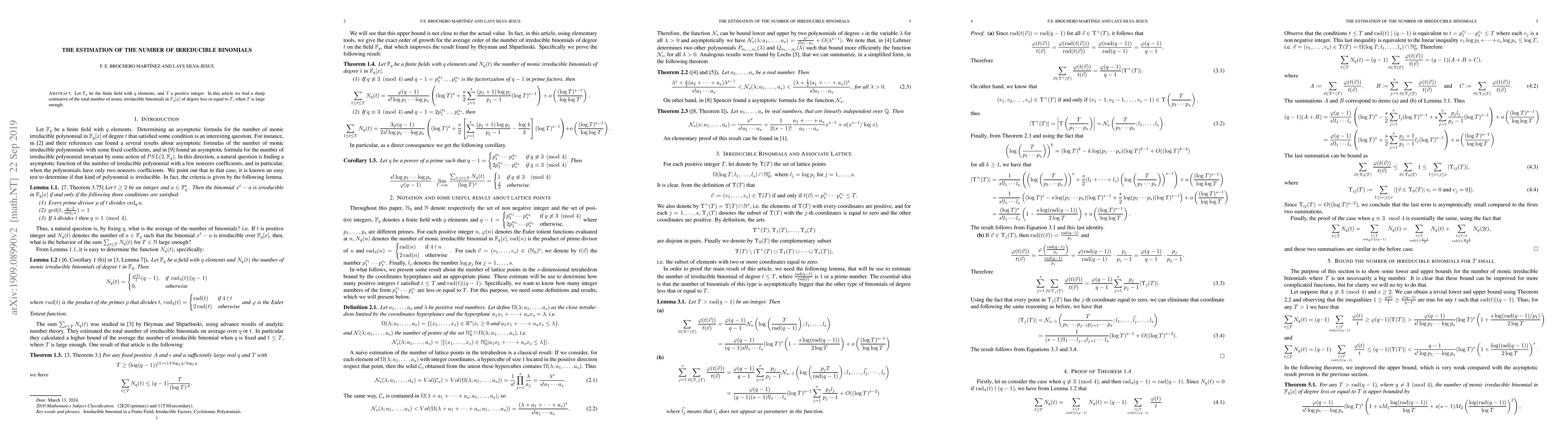 Thumbnail for The estimation of the number of Irreducible Binomials