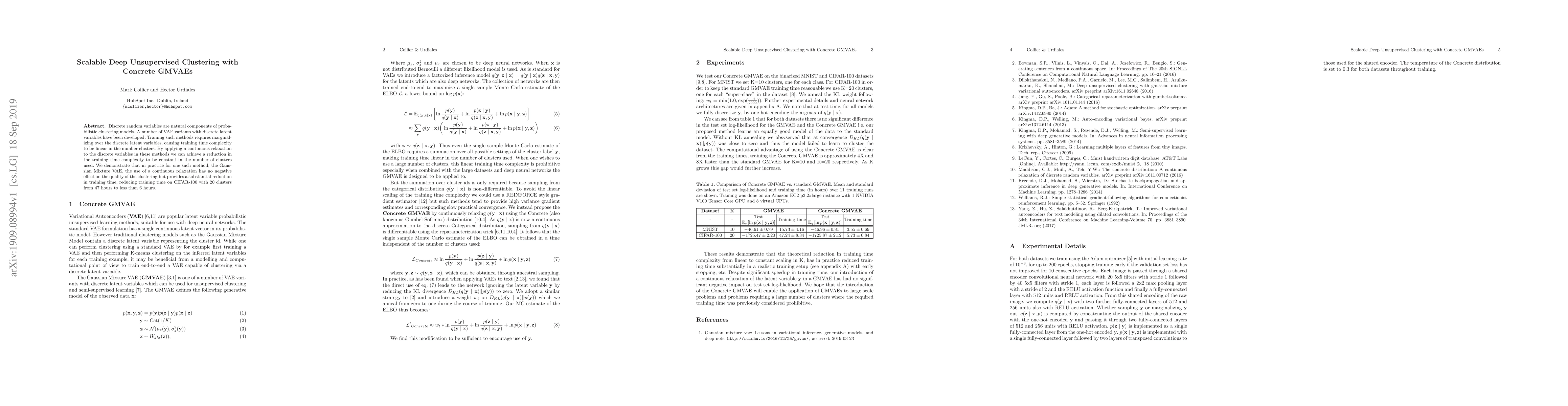 Thumbnail for Scalable Deep Unsupervised Clustering with Concrete GMVAEs