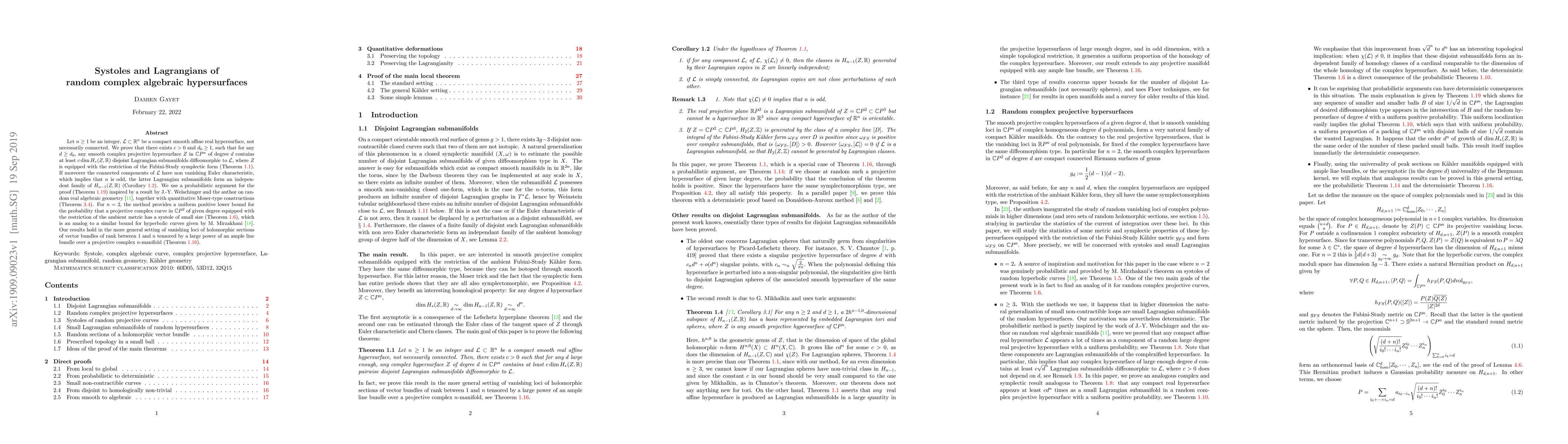 Thumbnail for Systoles and Lagrangians of random complex algebraic hypersurfaces