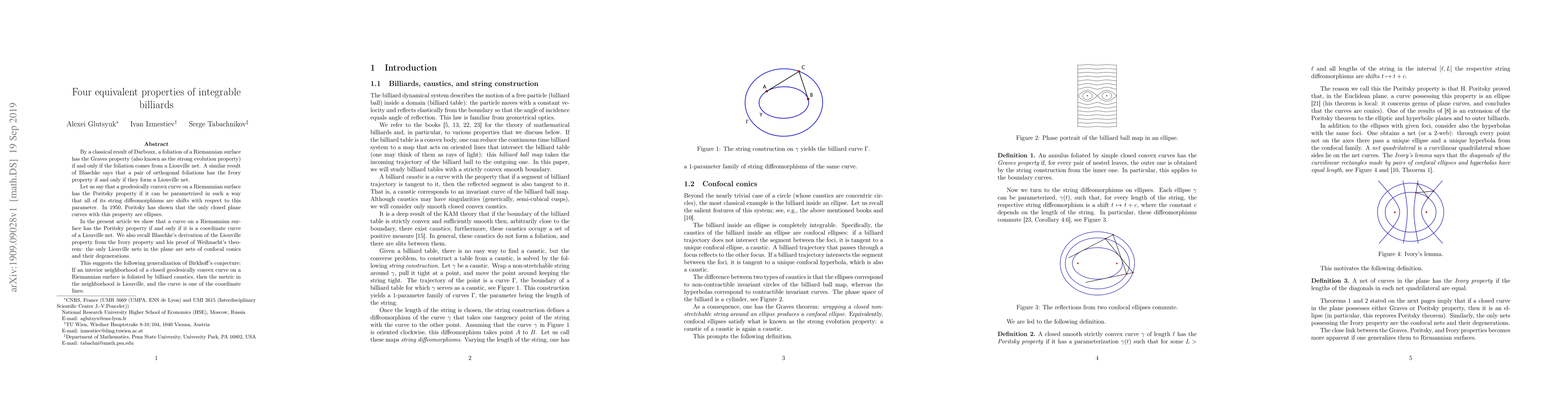 Thumbnail for Four equivalent properties of integrable billiards