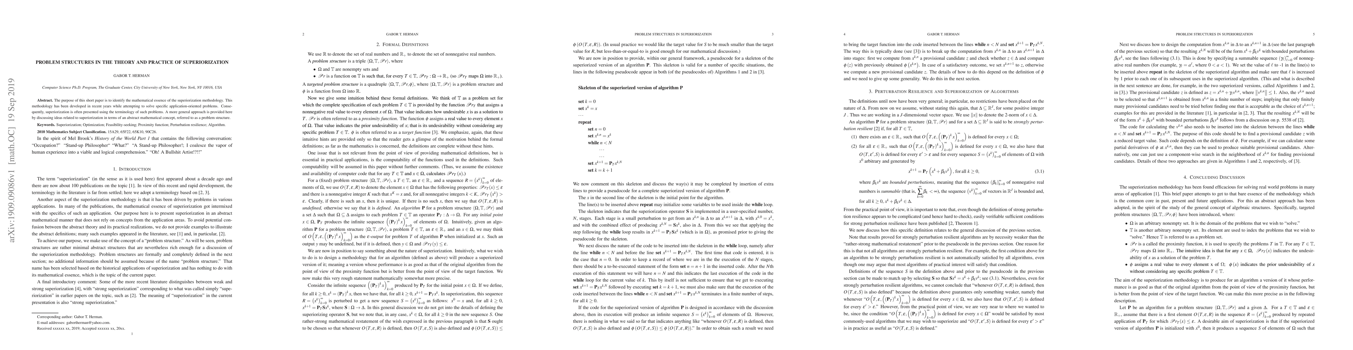 Thumbnail for Problem Structures in the Theory and Practice of Superiorization
