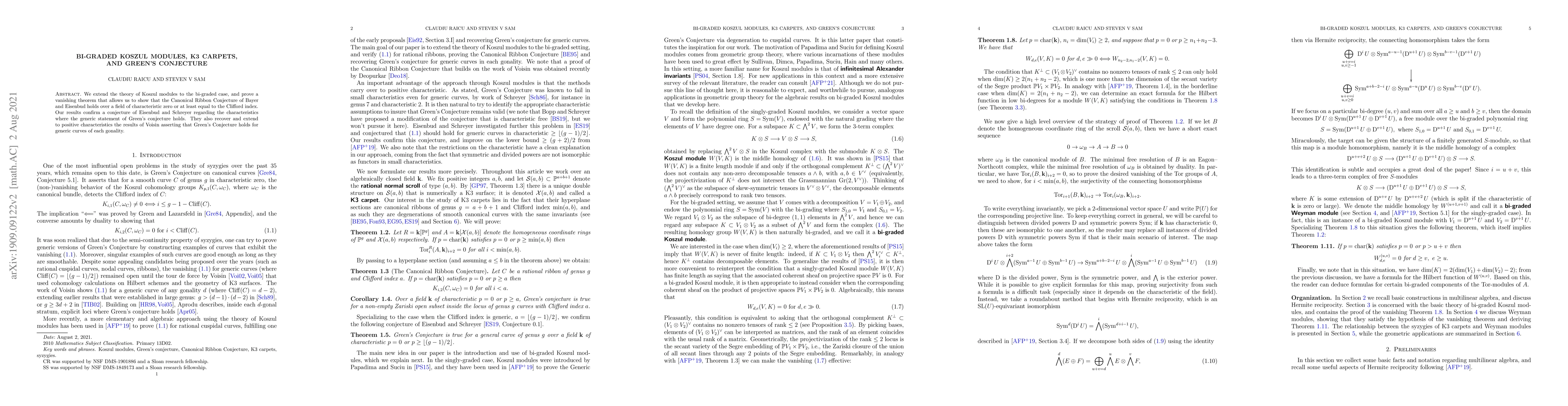 Thumbnail for Bi-graded Koszul modules, K3 carpets, and Green's conjecture