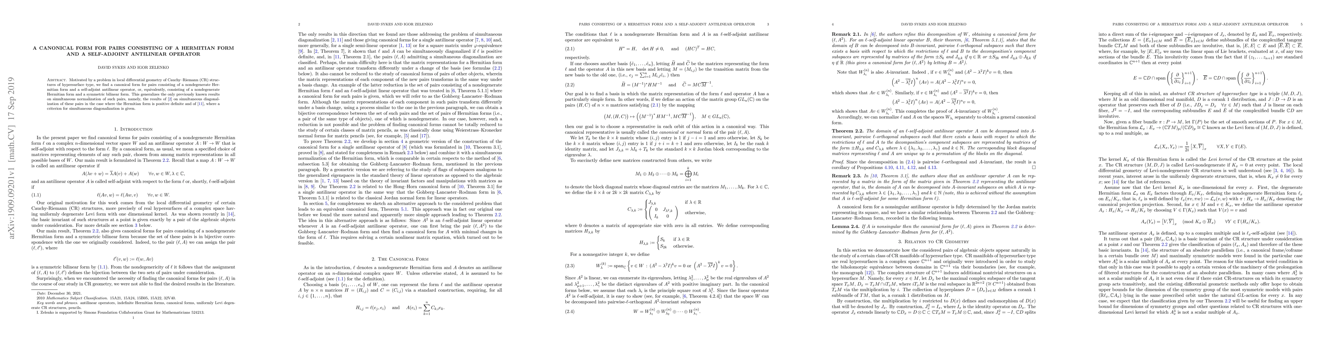 Thumbnail for A canonical form for pairs consisting of a Hermitian form and a
  self-adjoint antilinear operator