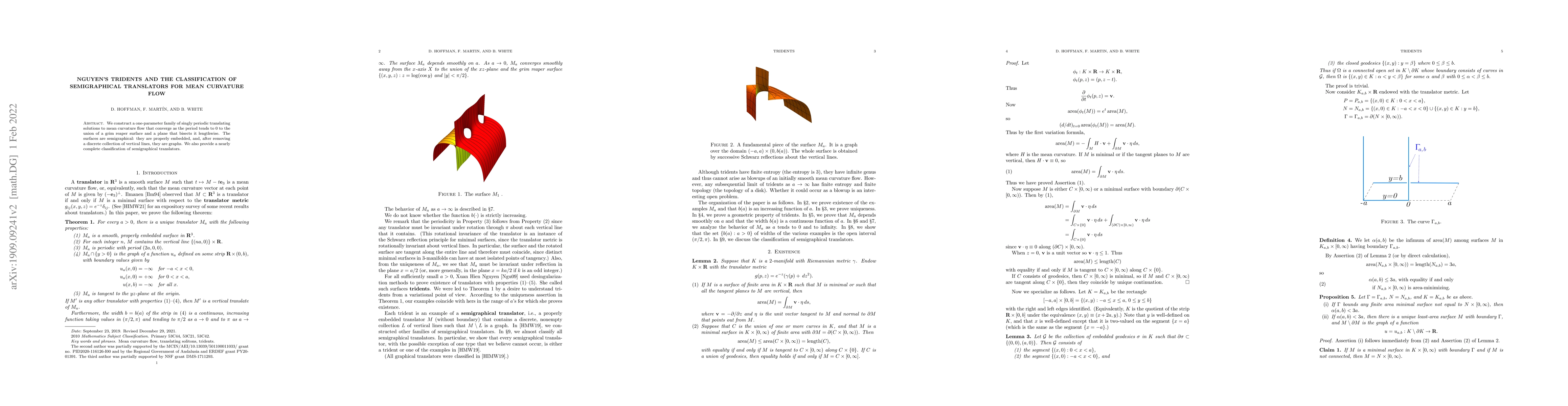 Thumbnail for Nguyen's Tridents and the Classification of Semigraphical Translators
  for Mean Curvature Flow