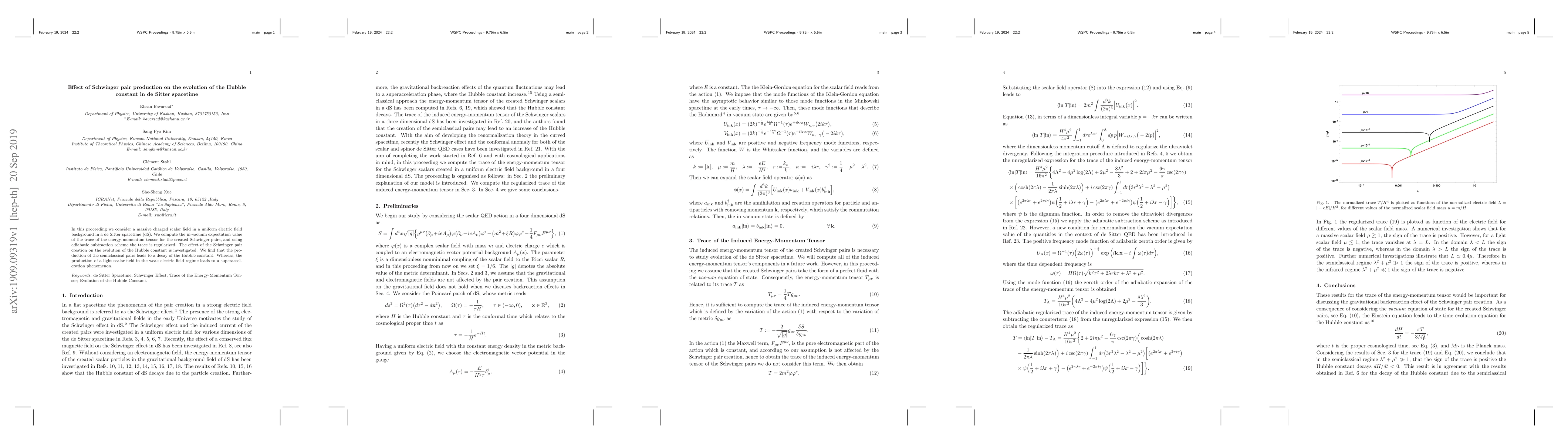 Thumbnail for Effect of Schwinger pair production on the evolution of the Hubble
  constant in de~Sitter spacetime