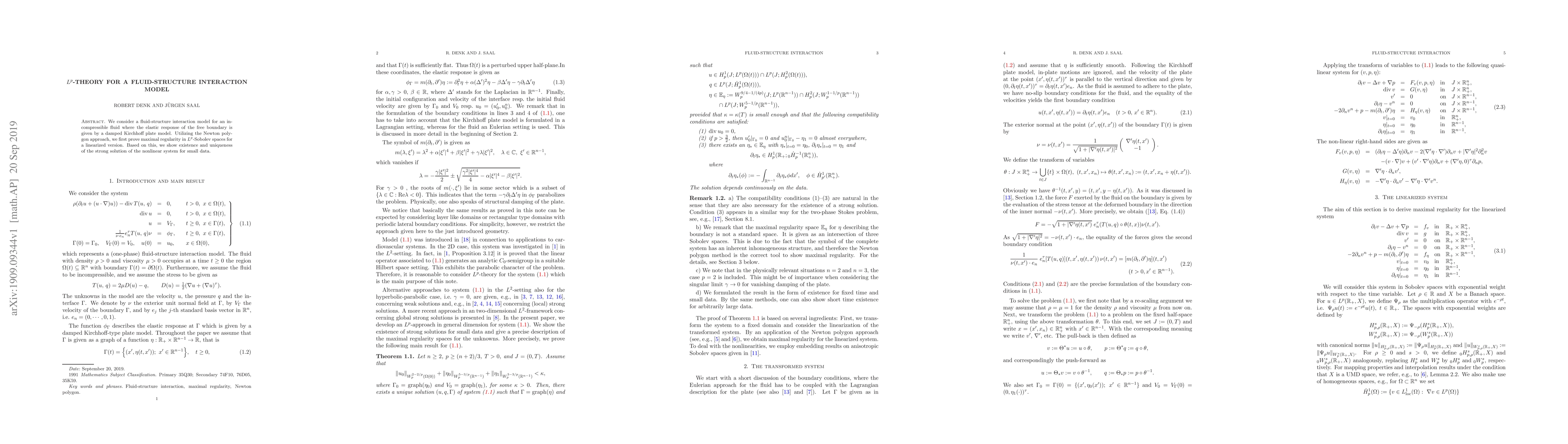 Thumbnail for $L^p$-theory for a fluid-structure interaction model