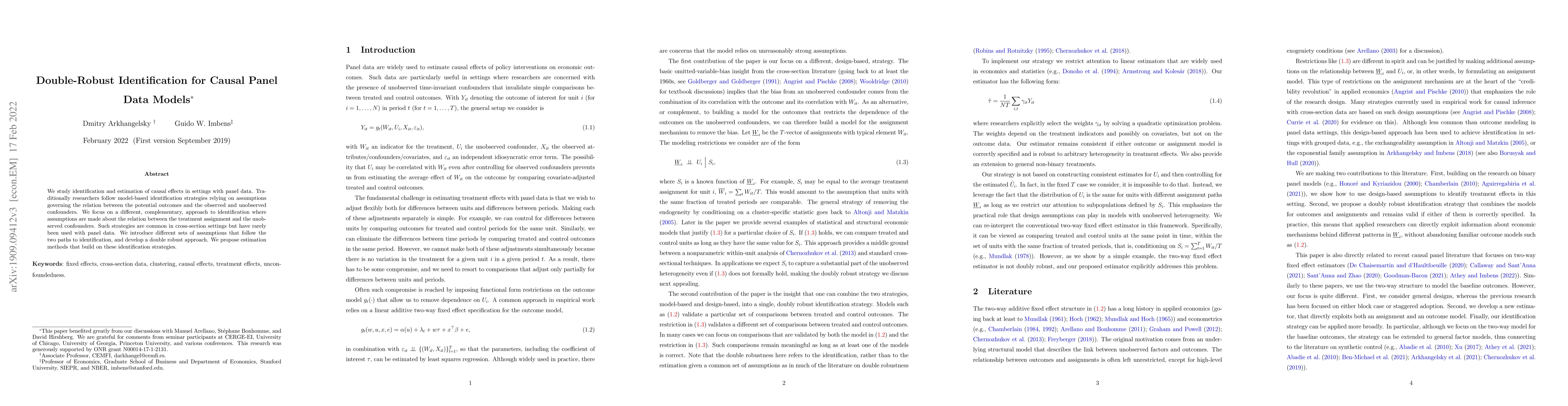 Thumbnail for Doubly Robust Identification for Causal Panel Data Models