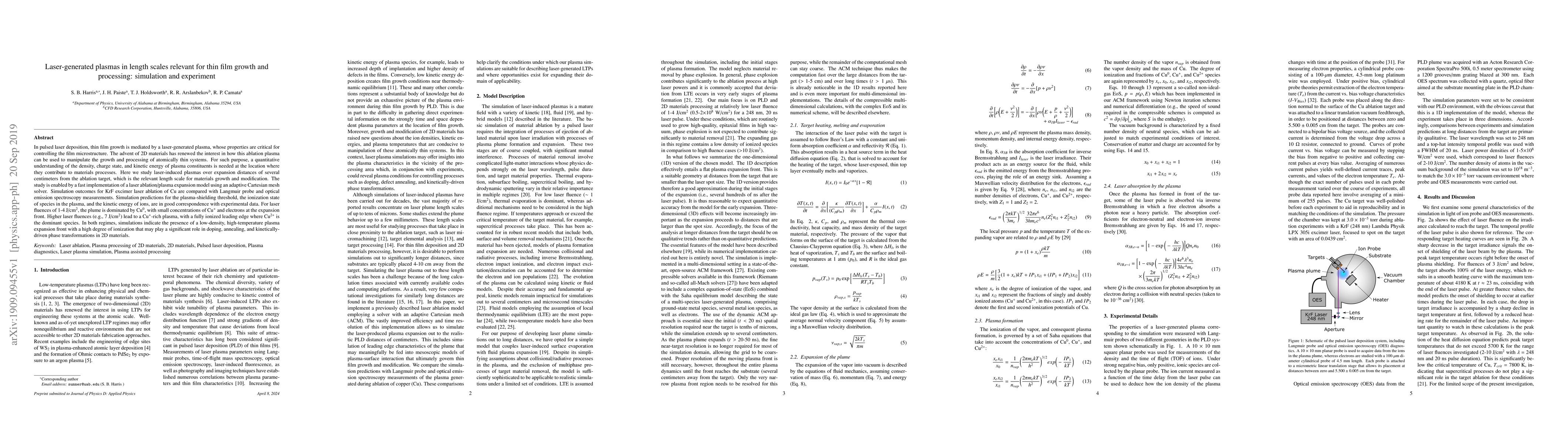 Thumbnail for Laser-generated plasmas in length scales relevant for thin film growth
  and processing: simulation and experiment