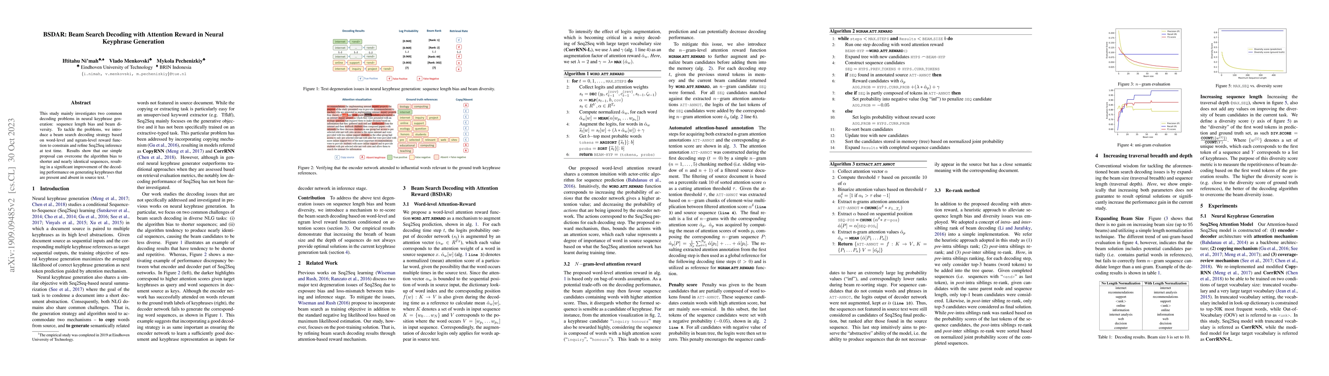Thumbnail for BSDAR: Beam Search Decoding with Attention Reward in Neural Keyphrase
  Generation