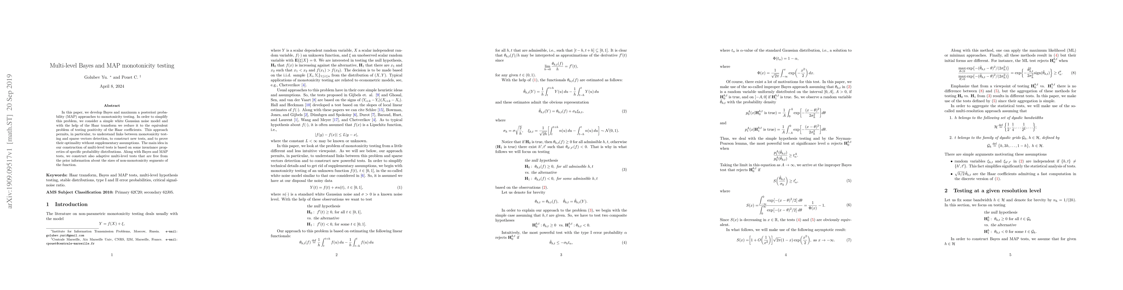 Thumbnail for Multi-level Bayes and MAP monotonicity testing