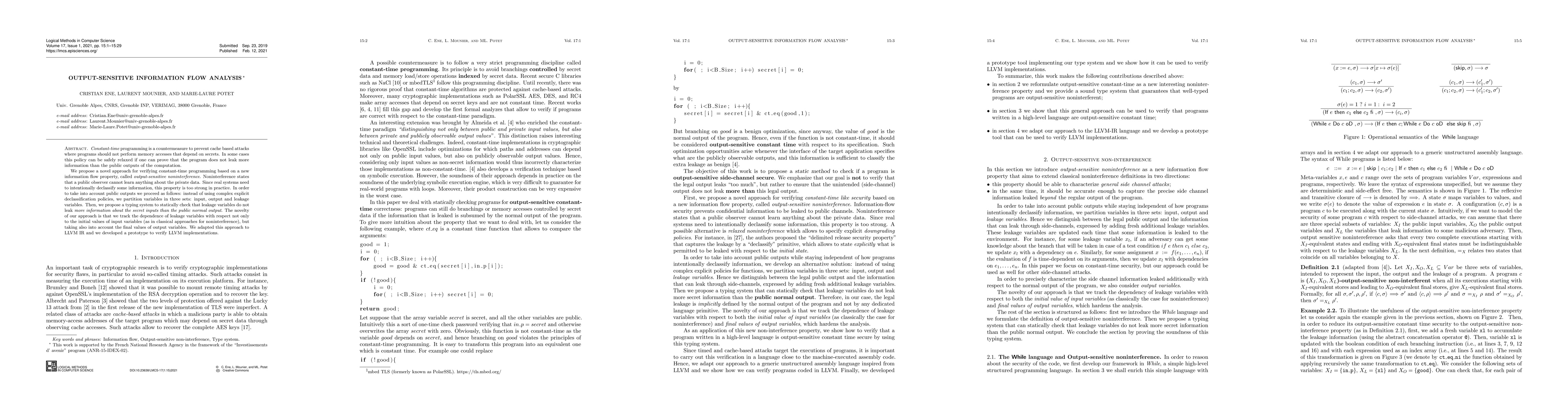 Thumbnail for Output-sensitive Information flow analysis