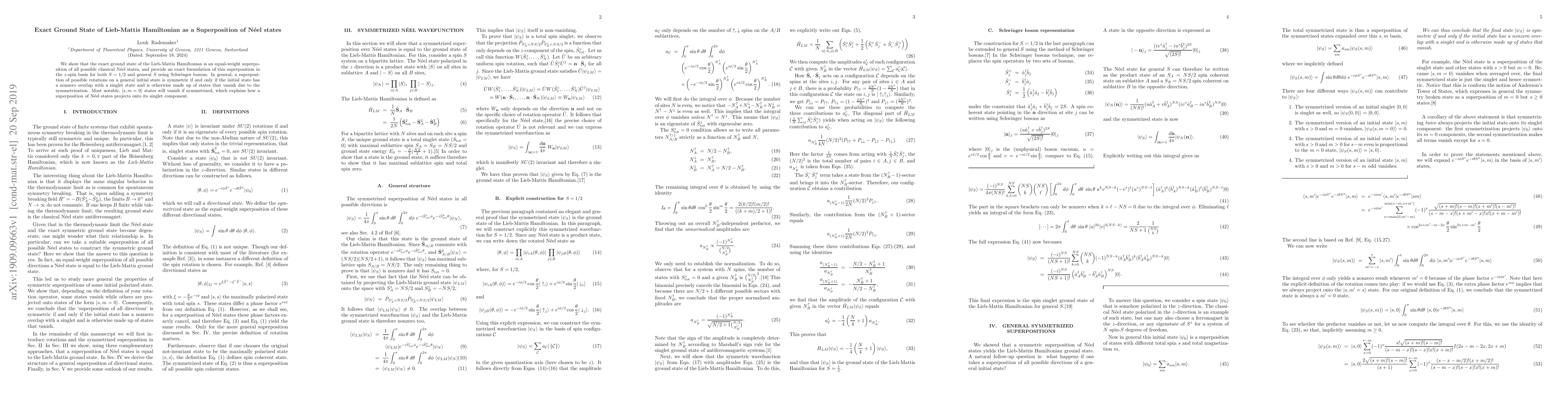 Thumbnail for Exact Ground State of Lieb-Mattis Hamiltonian as a Superposition of
  N\'eel states