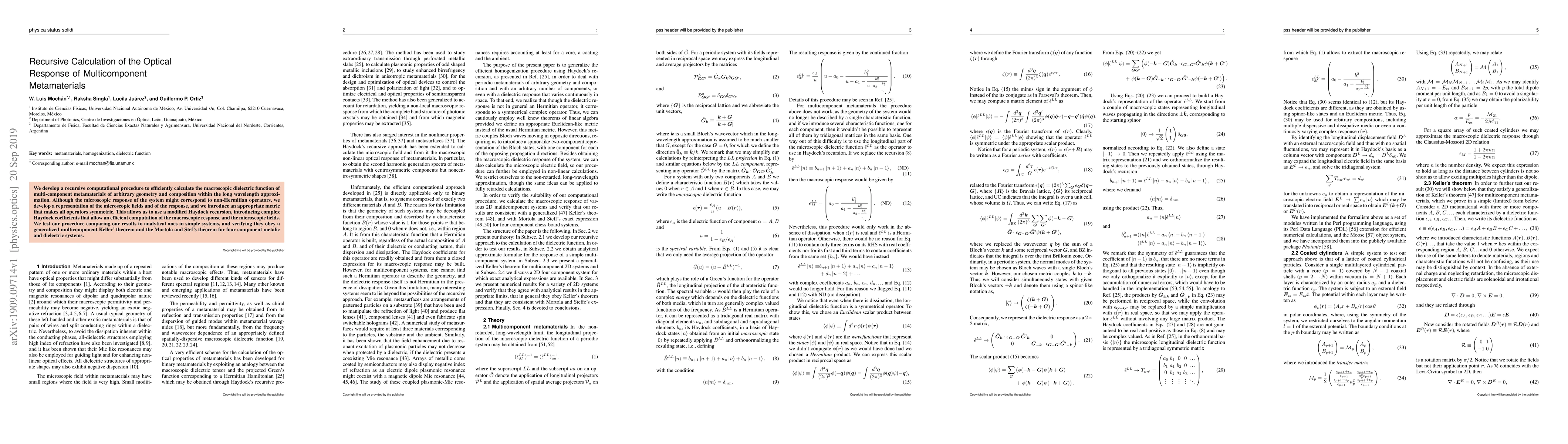 Thumbnail for Recursive Calculation of the Optical Response of Multicomponent
  Metamaterials