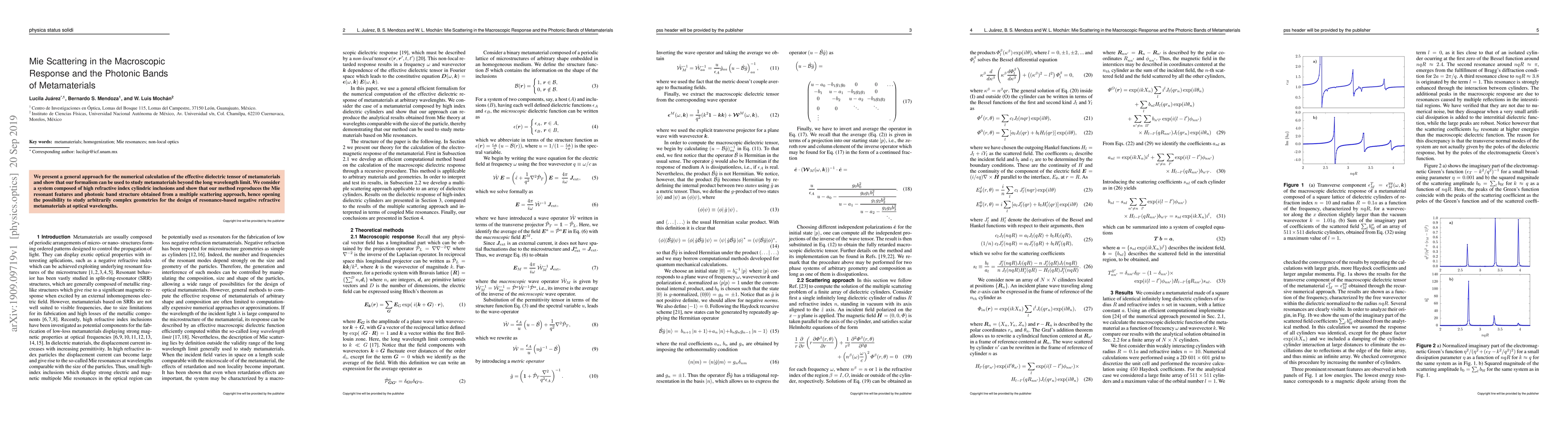 Thumbnail for Mie Scattering in the Macroscopic Response and the Photonic Bands of
  Metamaterials