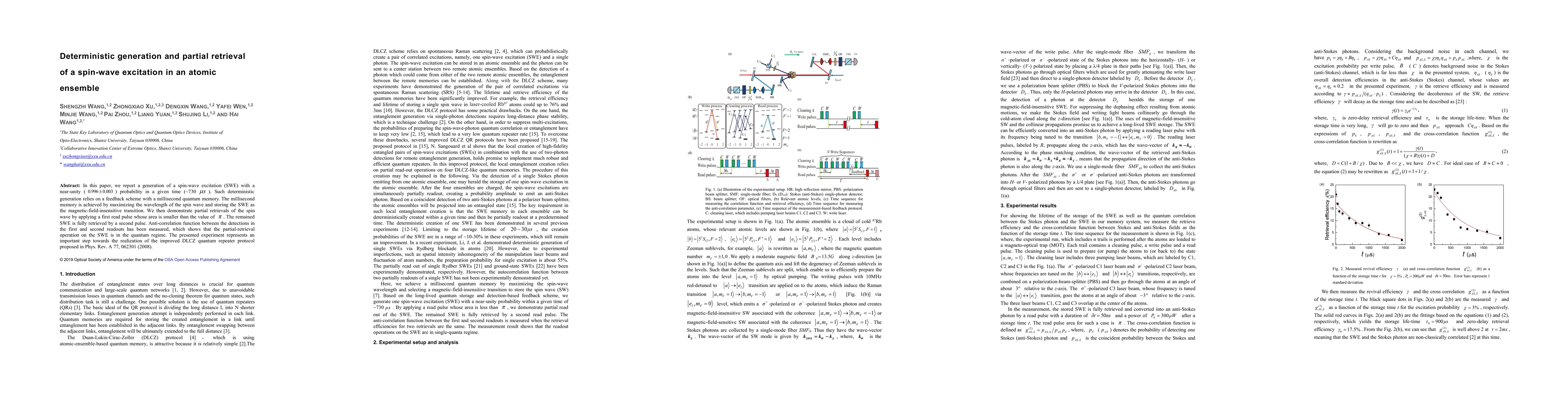 Thumbnail for Deterministic generation and partial retrieval of a spin-wave excitation
  in an atomic ensemble