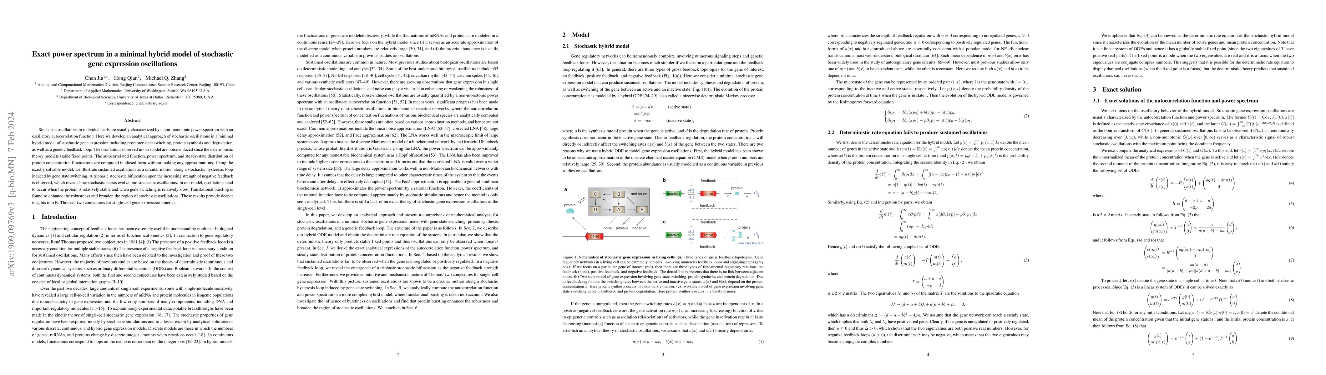 Thumbnail for Exact power spectrum in a minimal hybrid model of stochastic gene
  expression oscillations