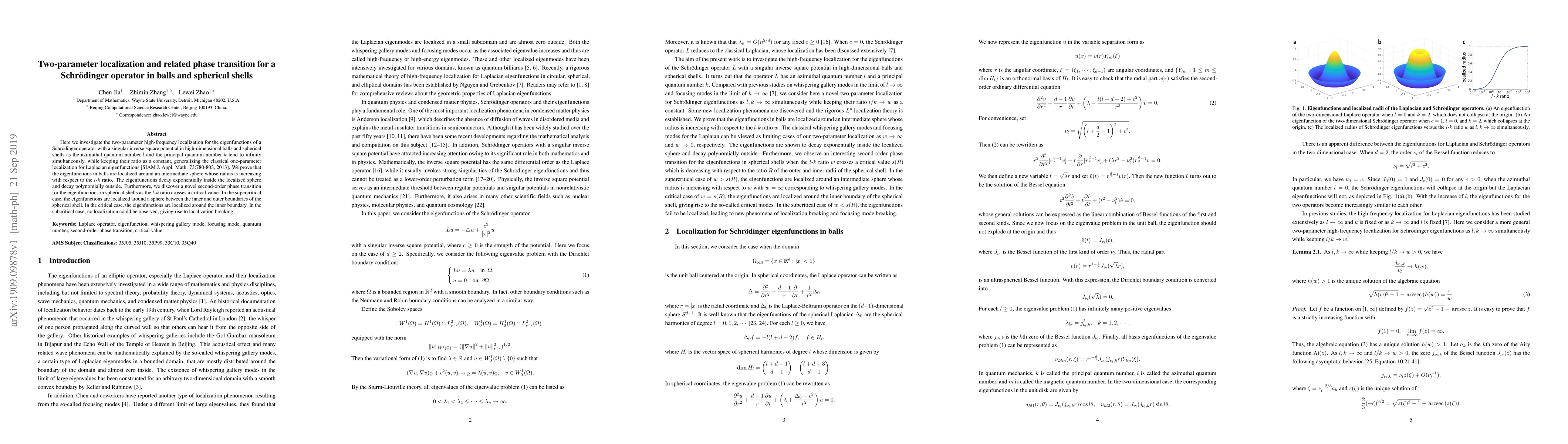 Thumbnail for Two-parameter localization and related phase transition for a
  Schr\"{o}dinger operator in balls and spherical shells