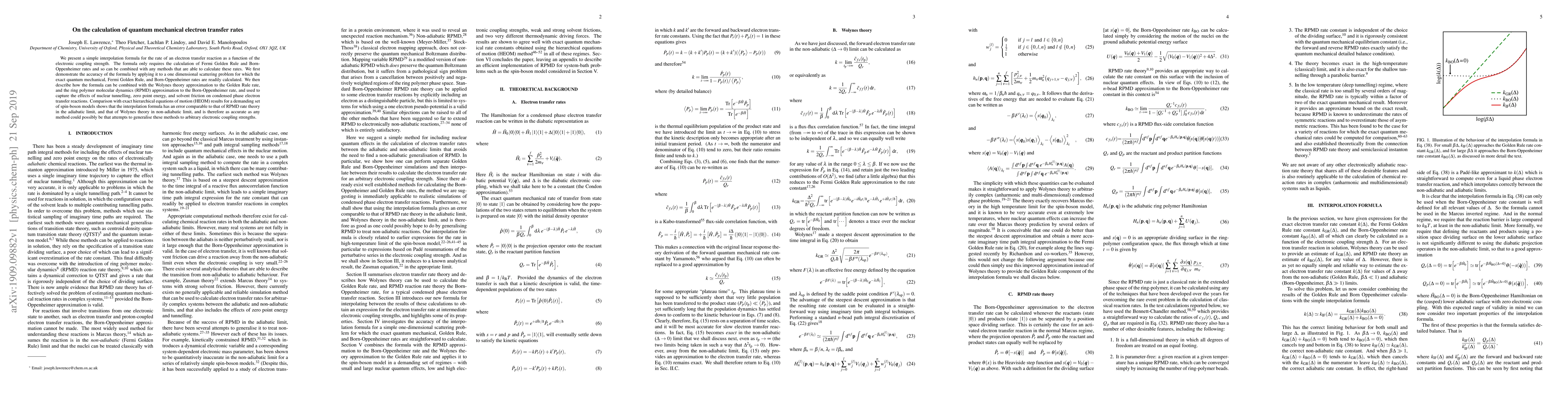 Thumbnail for On the calculation of quantum mechanical electron transfer rates