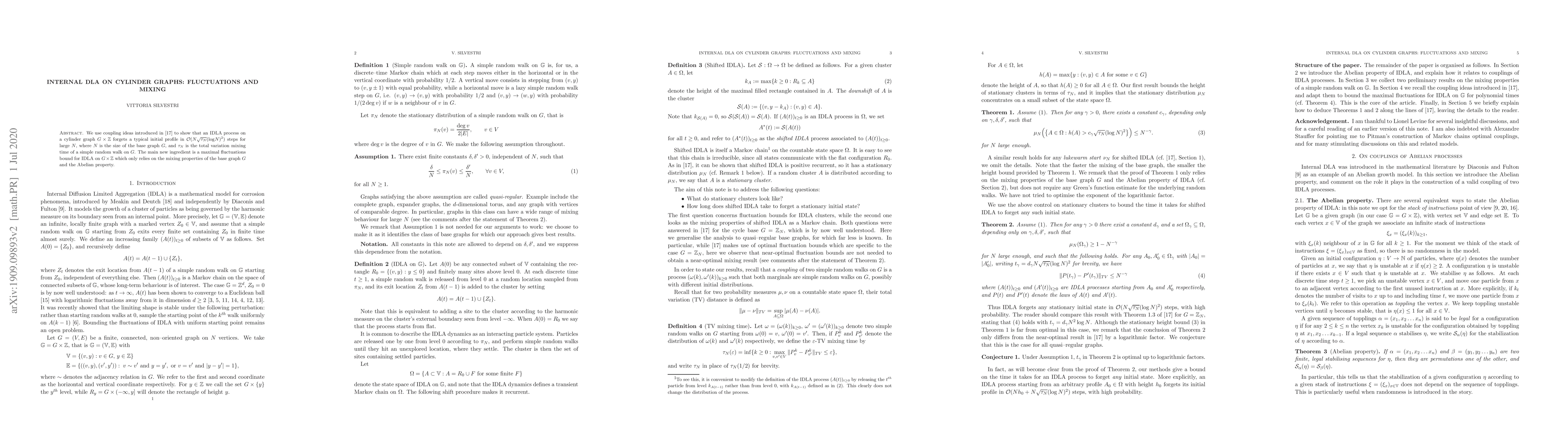 Thumbnail for Internal DLA on cylinder graphs: fluctuations and mixing