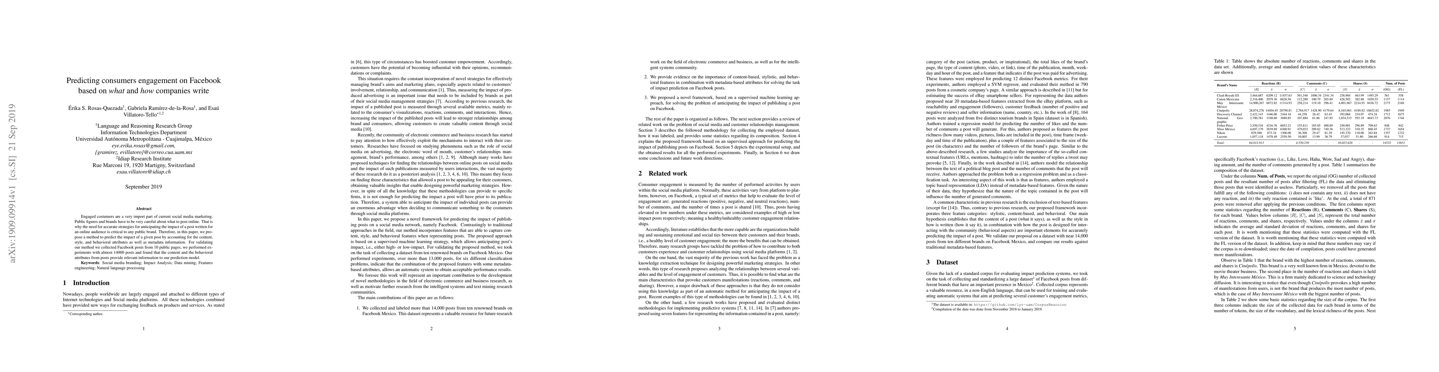 Thumbnail for Predicting consumers engagement on Facebook based on what and how
  companies write