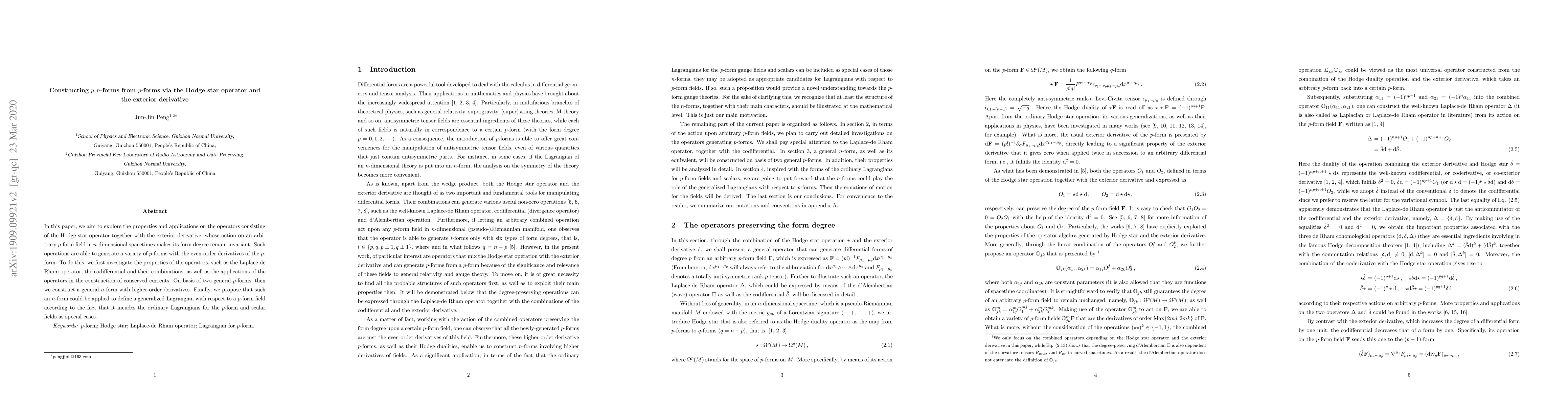 Thumbnail for Constructing $p,n$-forms from $p$-forms via the Hodge star operator and
  the exterior derivative