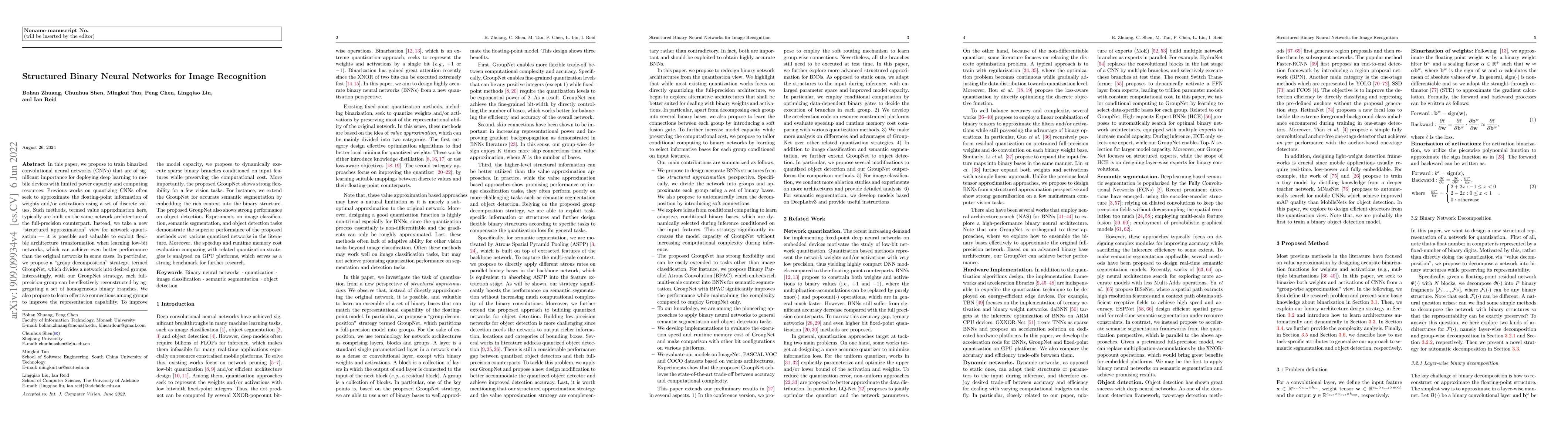 Thumbnail for Structured Binary Neural Networks for Image Recognition