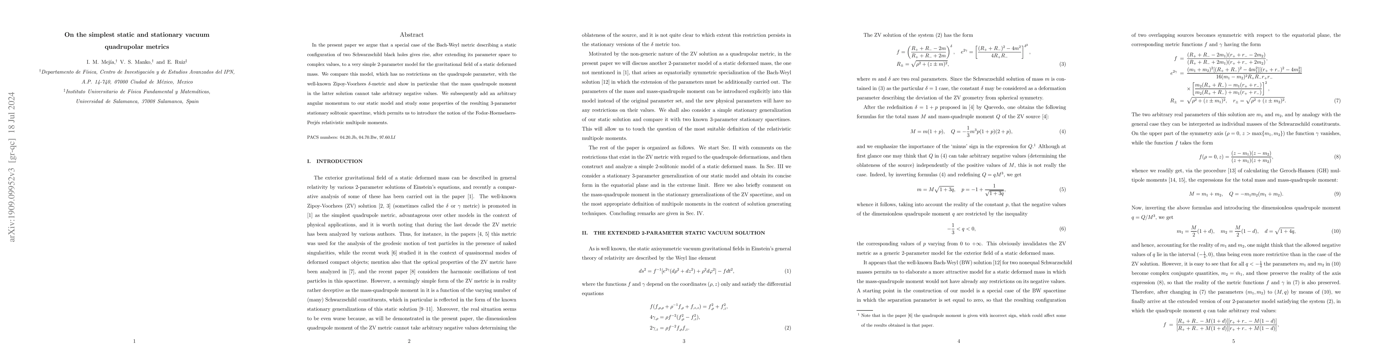 Thumbnail for On the simplest static and stationary vacuum quadrupolar metrics