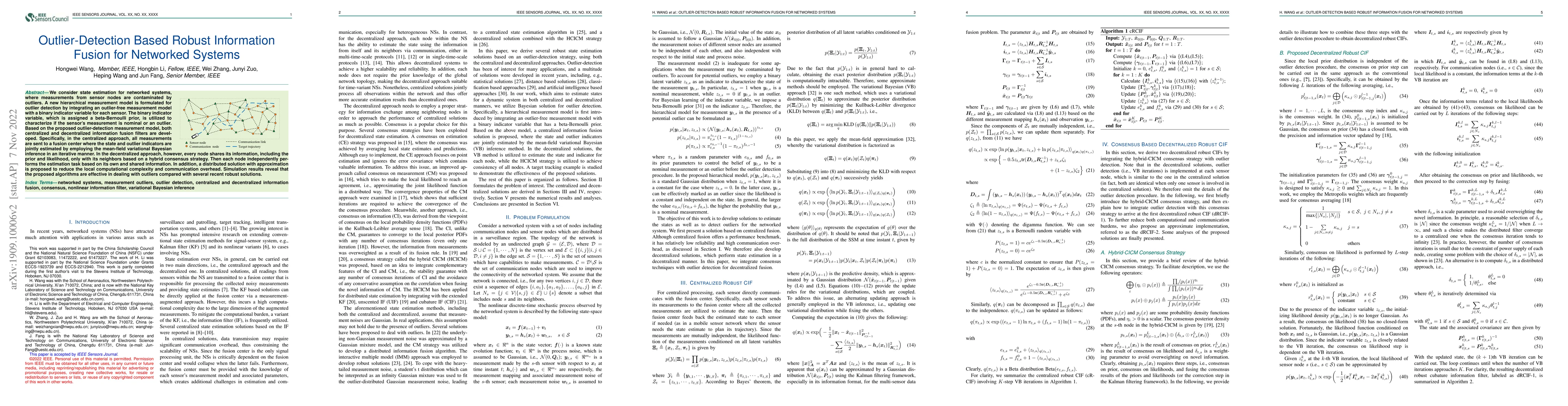 Thumbnail for Outlier-Detection Based Robust Information Fusion for Networked Systems